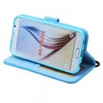 Wholesale Samsung Galaxy S6 Quilted Flip Leather Wallet Case with Strap (Blue)